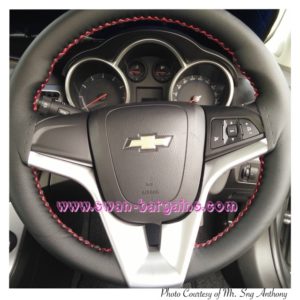 Cruze Steering Wheel Genuine Leather Cover Wrap - Red Stitches - Sample | Singapore