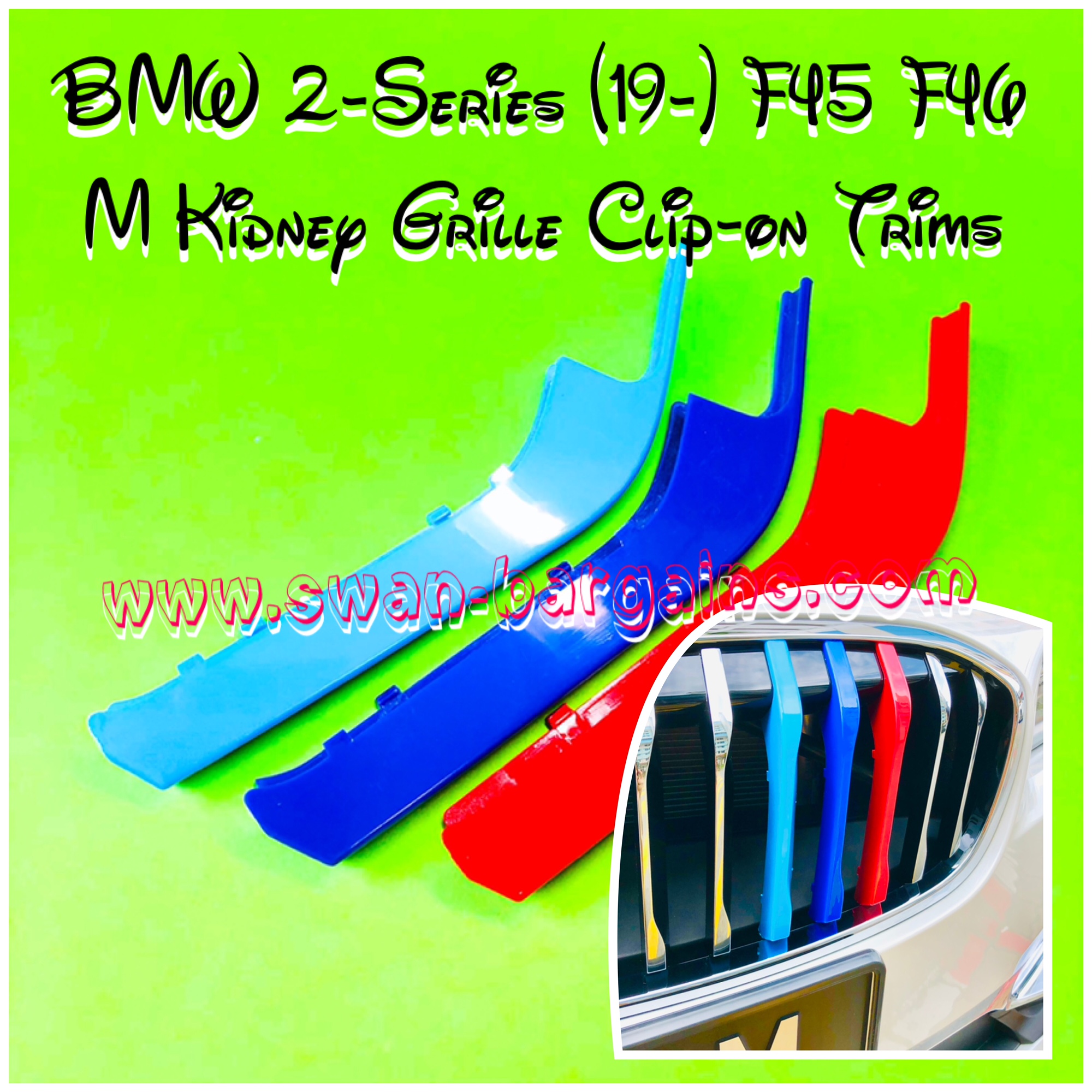 2-Series BMW Kidney Grille Tri-Color Snap-in Trim Singapore - F45 F46 LCI (9 Bars)