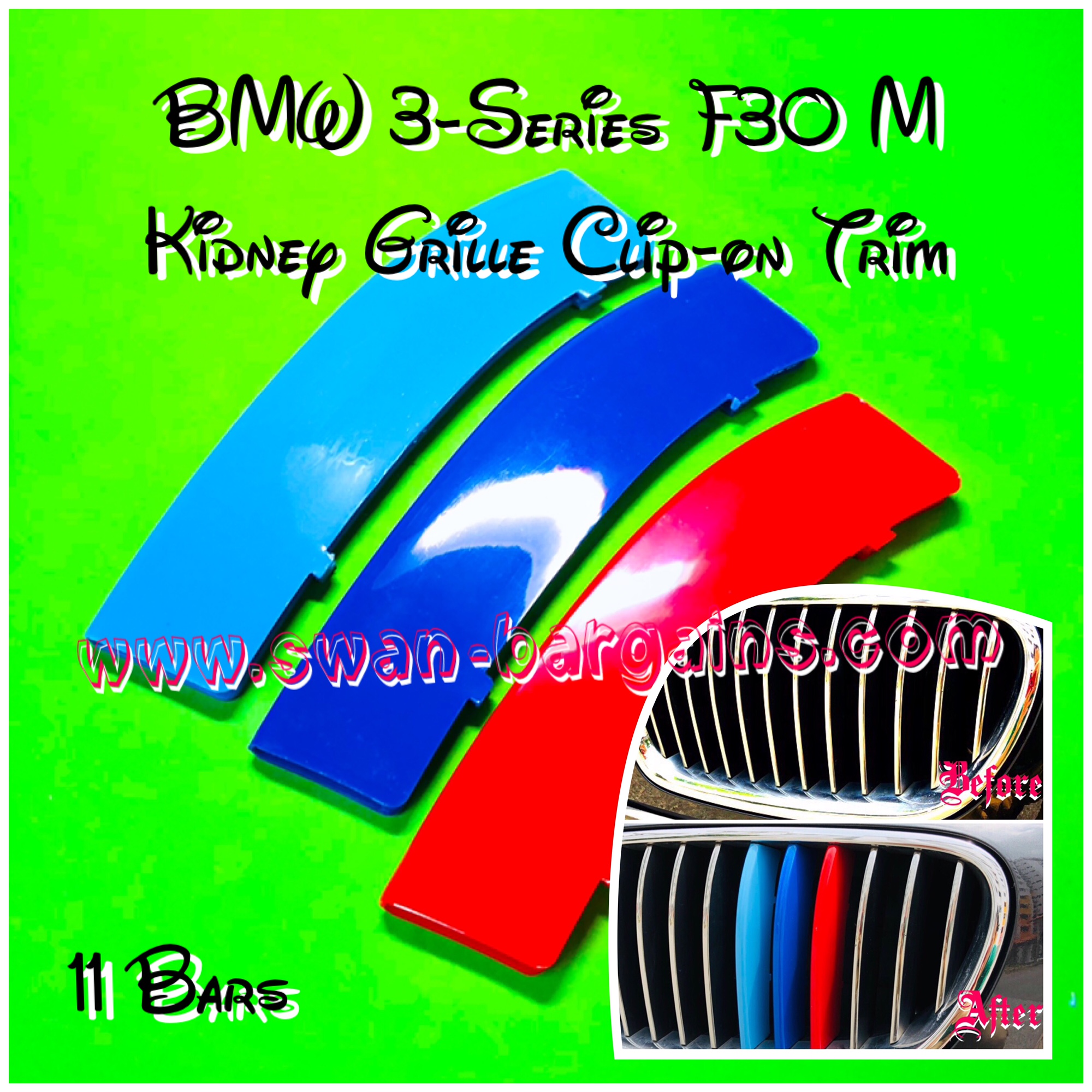3-Series BMW Kidney Grille Tri-Color Snap-in Trim Singapore - F30 11 Bars