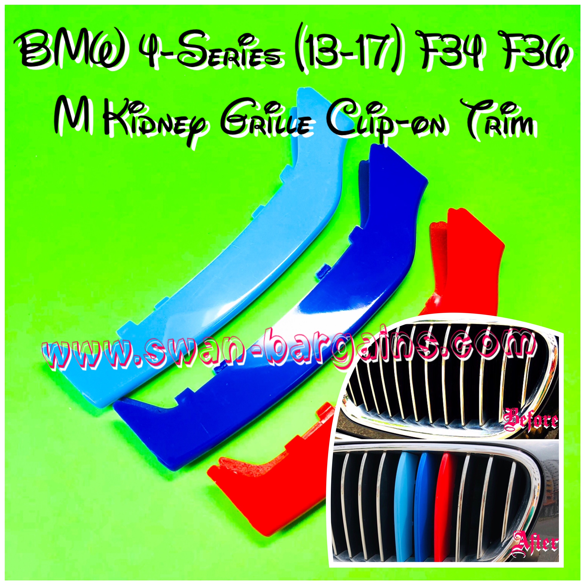 4-Series BMW Kidney Grille Tri-Color Snap-in Trim Singapore - F34 F36 (9 Bars)