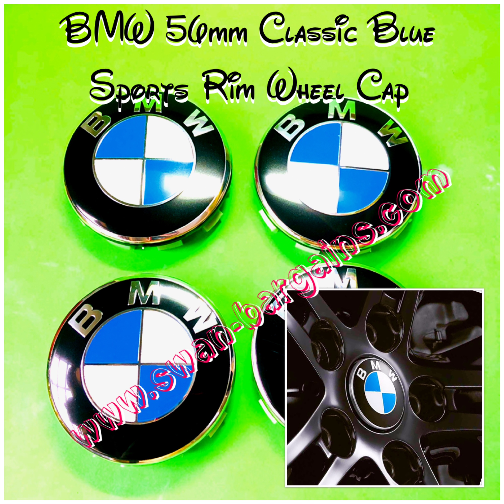 56mm BMW Sports Wheel Rim Center Hub Cap Singapore - Blue White Aluminium