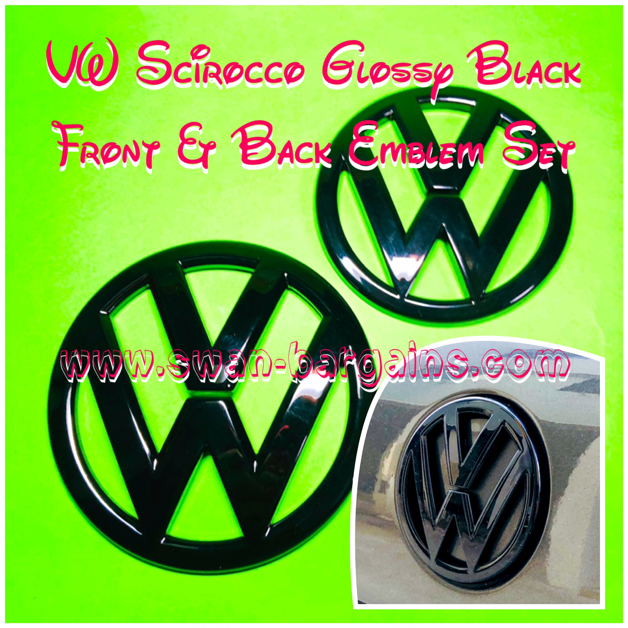 VW Scirocco Front Bonnet Rear Trunk Emblem Singapore 2Pcs Glossy Black Front